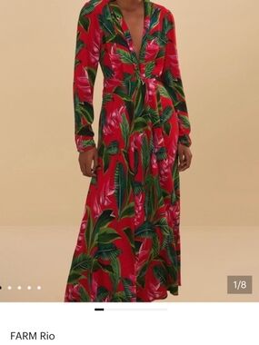 FARM Rio Red Tropical Leaf Maxi Dress